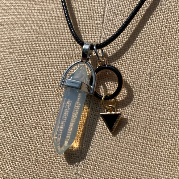 Handmade Dagger Opalite Resin Crystal Amulet Necklace & Triangle & Circle Charm - Picture 5 of 13